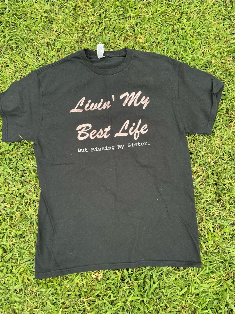 Black Short-Sleeve Tee with Pink Script Graphic